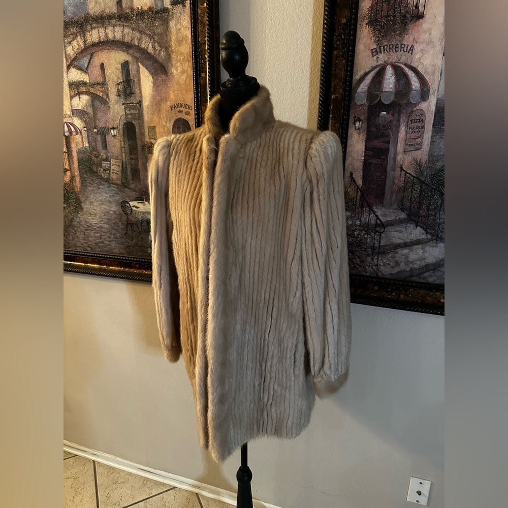 Beautiful Saga Mink Gold Tag Fur Coat Color Beige. Size 16, Length 33.